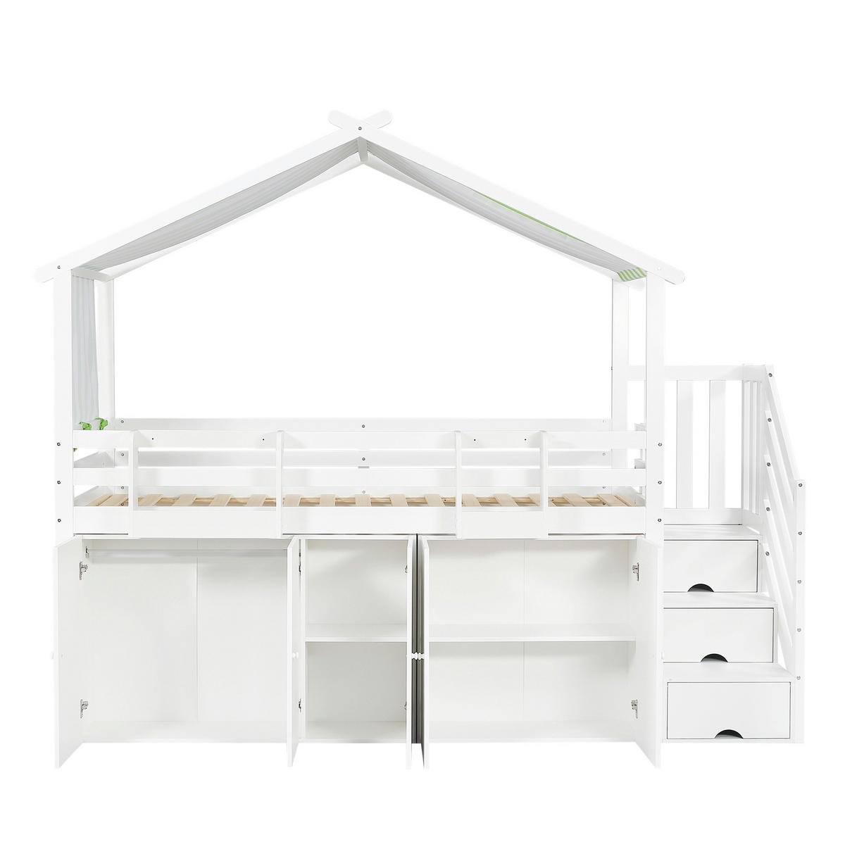 ETAGENBETT 90/200 cm weiß/grün aus Holz mit Stauraum - Weiß, Holz (90/200cm) - OKWISH