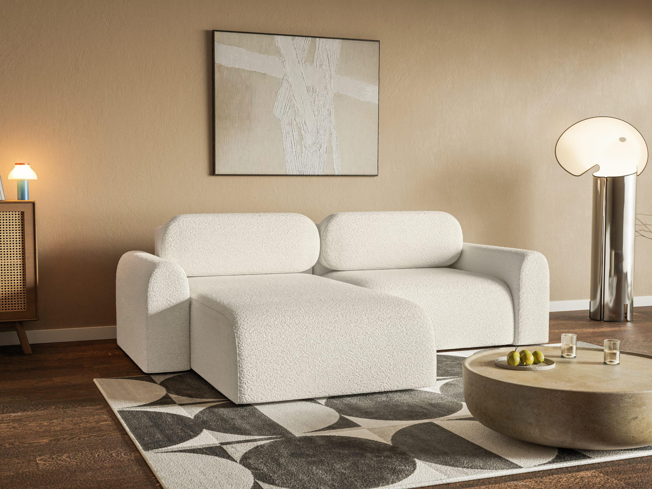 ECKSOFA Lome Mini mit Schlaffunktion, Weiß - Weiß, Textil (244/165cm) - Fedve