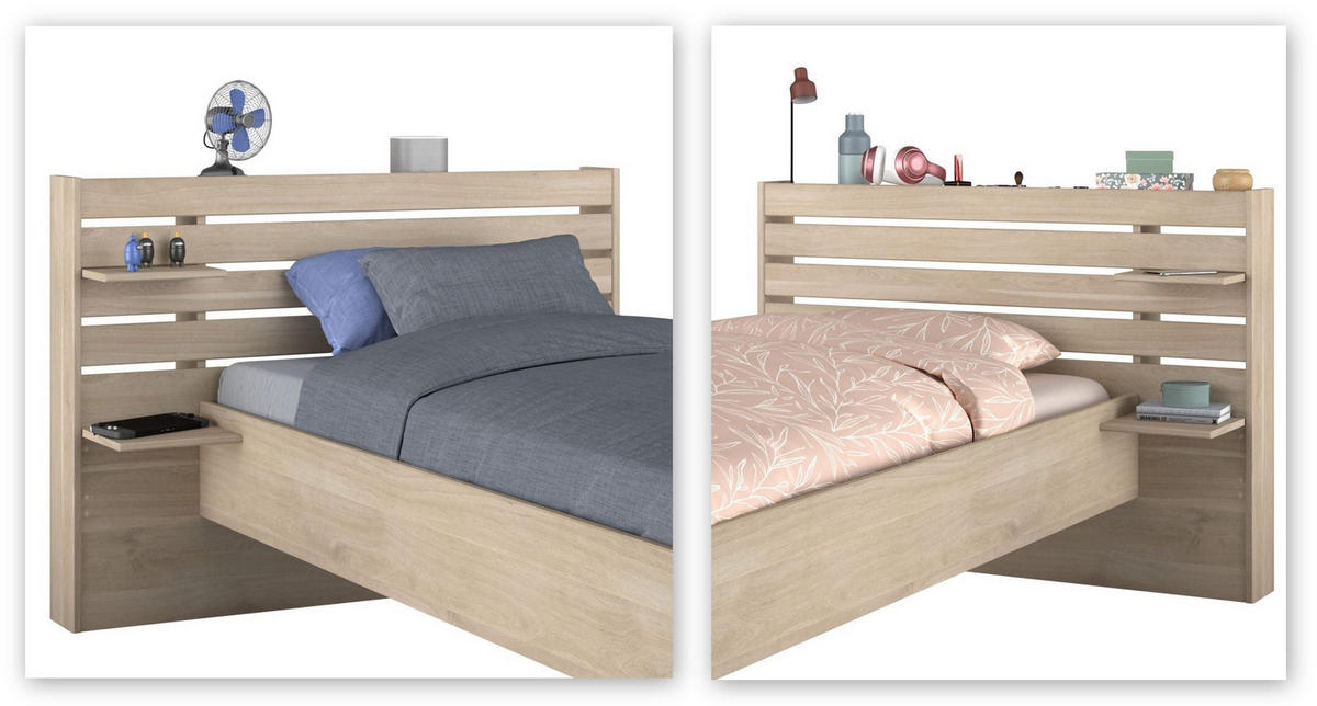 KINDERBETT Parisot Escale 90x200 Holznachbildung Japanische Eiche - Eichefarben, Kunststoff (90/200cm) - 58aufmkessel