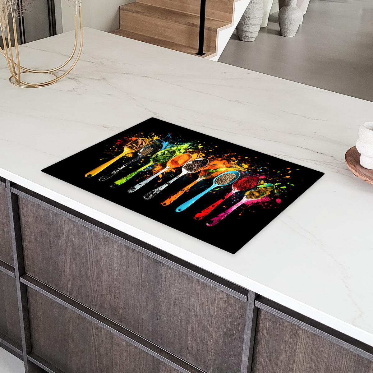 HERDABDECKPLATTE Löffel - Gewürze - Modern - Graffiti - Farbe - Farbenfroh 78x52 cm - Multicolor, Kunststoff (78/0.2/52cm) - MuchoWow