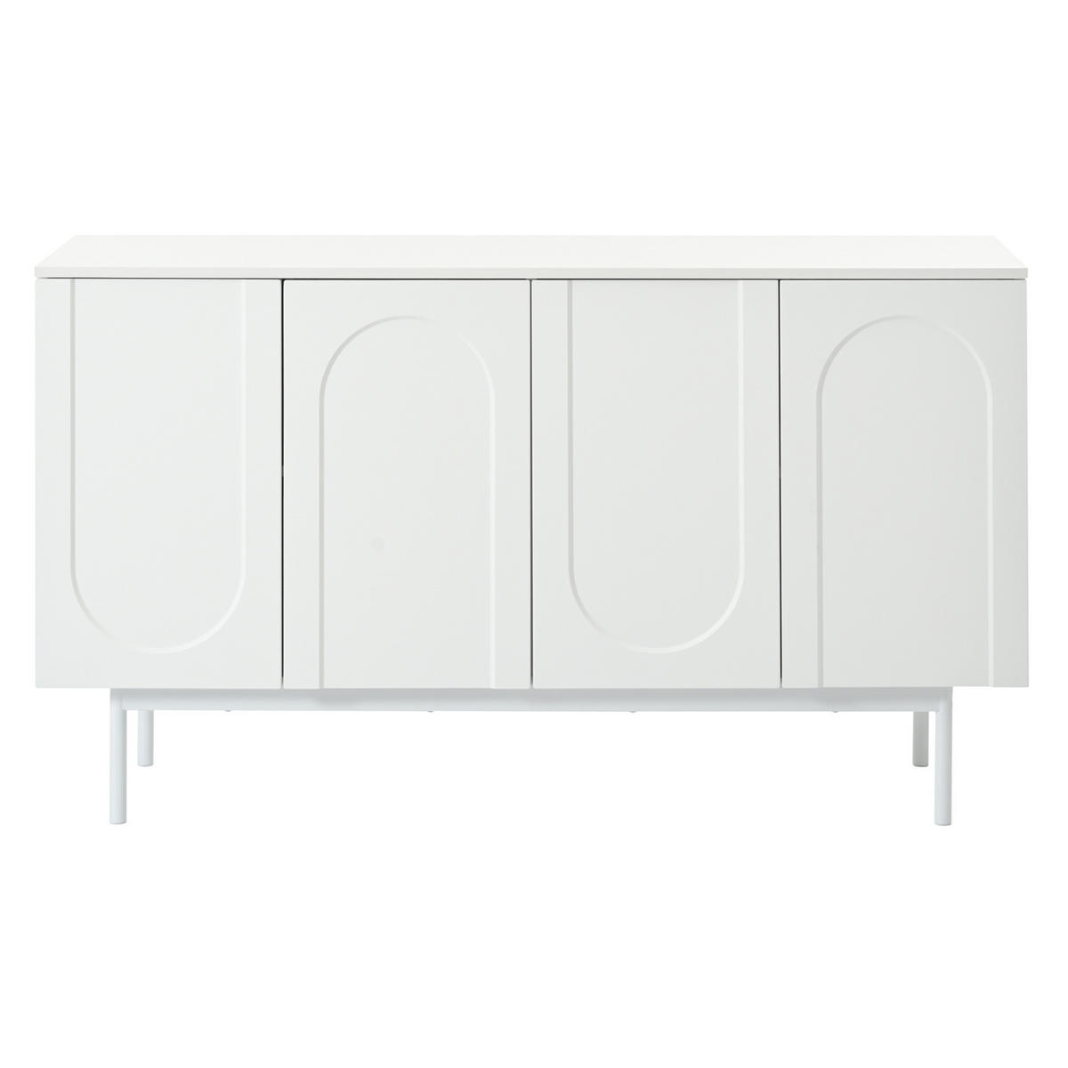 SIDEBOARD aus MDF und Spanplatte 140x42x80 cm Weiß mit 4 Türen, verstellbaren Einlegeböden und gewölbter Front - Weiß, Holzwerkstoff (140/80/42cm) - Modfu