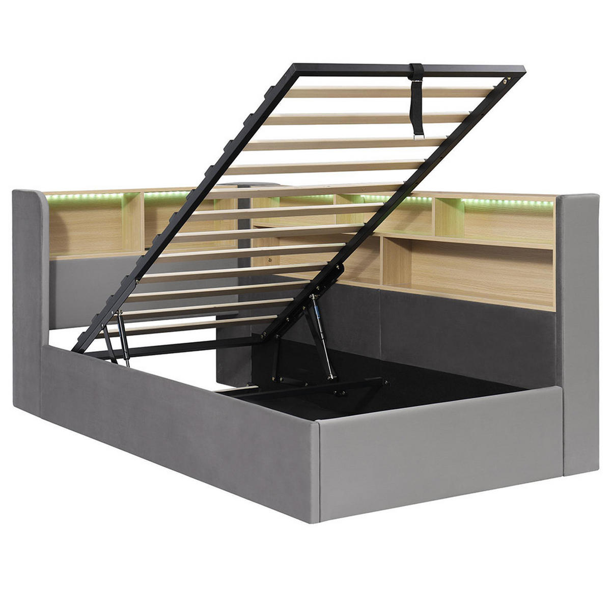 POLSTERBETT 90×200cm mit LED in Grau - Grau, Textil (90/200cm) - KOMHTOM