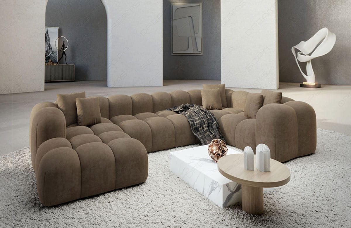 WOHNLANDSCHAFT Cloud Braun Samtstoff - Braun, Kunststoff (314/72/184cm)