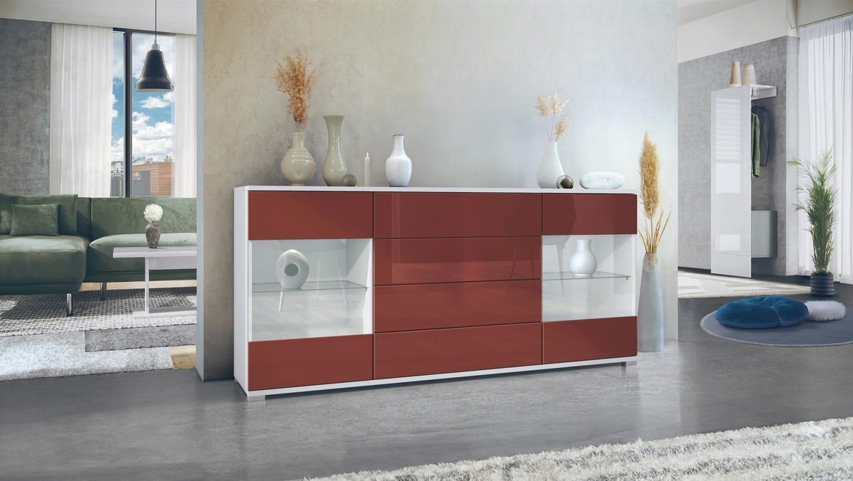 SIDEBOARD Bari Bordeaux Hochglanz - Bordeaux, Holzwerkstoff (166.5/75.5/35cm) - Vladon