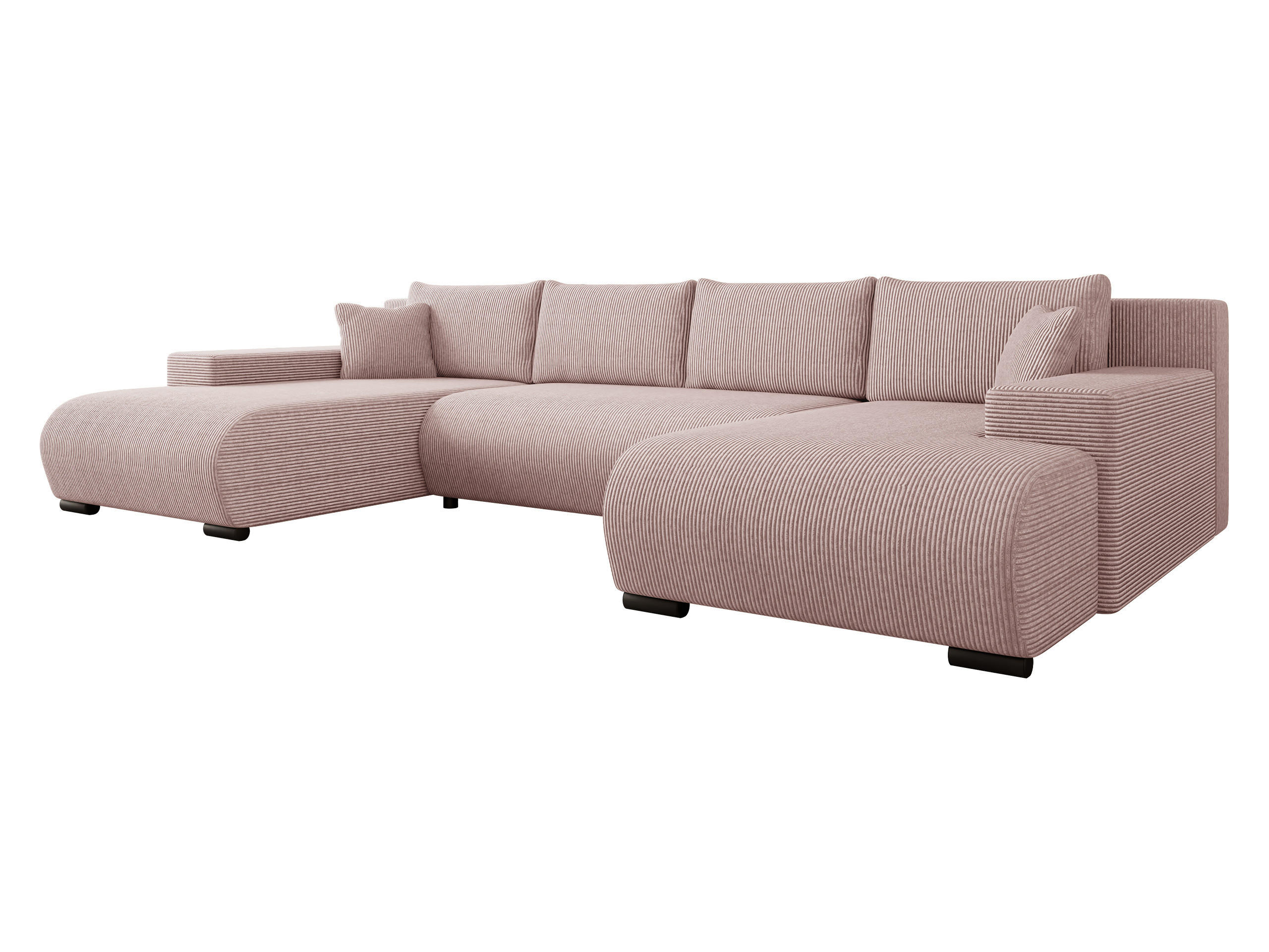 WOHNLANDSCHAFT Nojan U Cord - Hellrosa/Schwarz, Holz/Kunststoff (351/80/191cm) - MIRJAN24