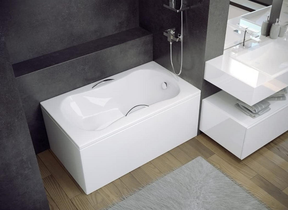 BADEWANNE Rechteck ARIA REHAB 120/70 mit Schürze und Handgriffen Ablauf Füße - Weiß, Kunststoff (70/55.5/120cm) - bad land