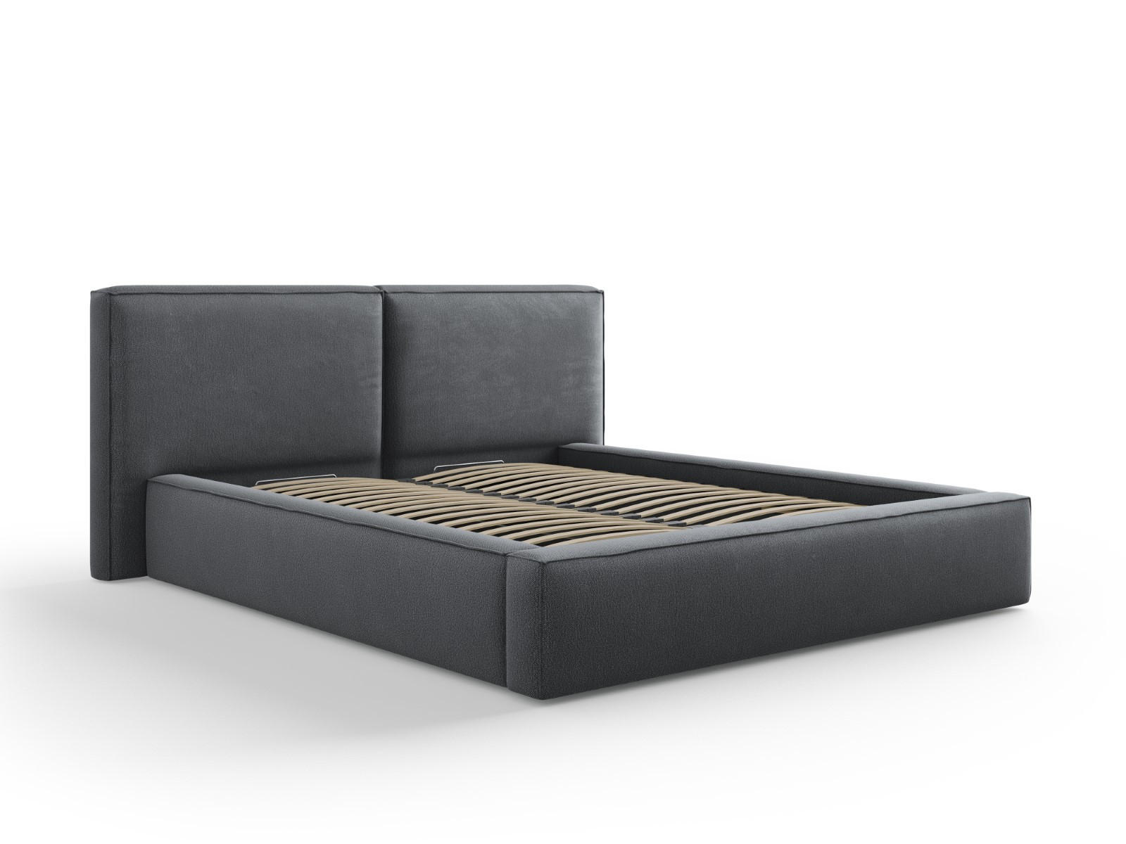 BETT mit Bettkasten und Kopfteil Jodie aus strukturiertem Stoff dunkelgrau 160x200cm - Dunkelgrau, Textil (160/200cm) - Micadoni