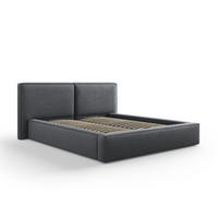 BETT mit Bettkasten und Kopfteil Jodie aus strukturiertem Stoff dunkelgrau 160x200cm - Dunkelgrau, Textil (160/200cm) - Micadoni