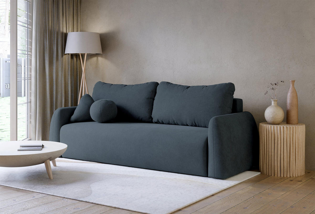 3-SITZER SOFA Nubelle dunkelblau Chenille-Bezug, wasserabweisend - Schwarz/Dunkelblau, Kunststoff/Textil (244/85/93cm) - Selsey