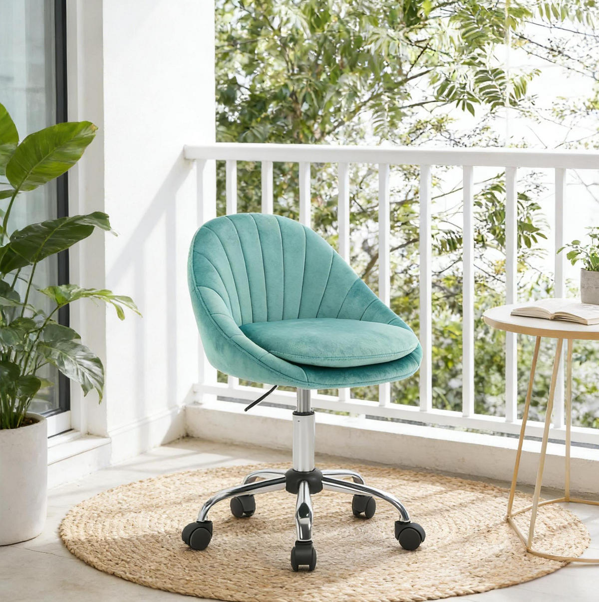 BÜROSTUHL höhenverstellbar drehbar Samt Turquoise - Türkis, Metall (52/82/47.5cm) - Meubliv