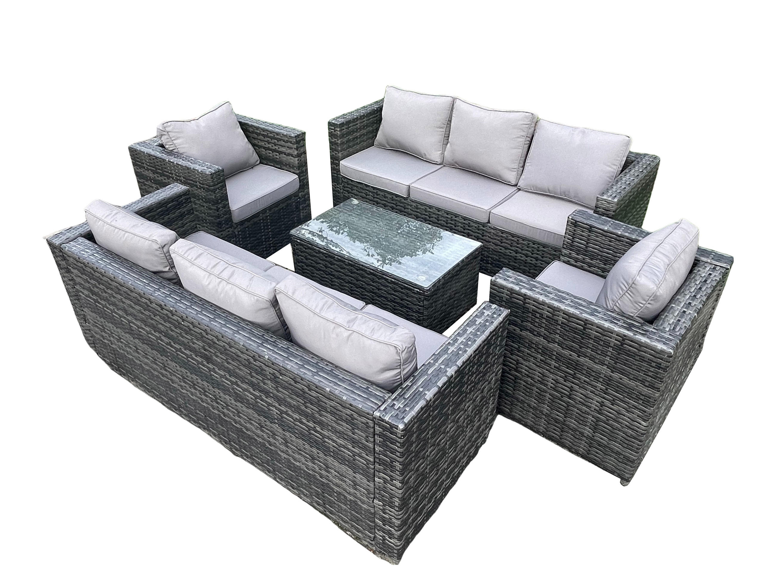 GARTENMÖBELSET Polyrattan 8-Sitzer - Dunkelgrau, Metall - Fimous