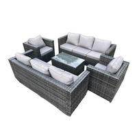 GARTENMÖBELSET Polyrattan 8-Sitzer - Dunkelgrau, Metall - Fimous