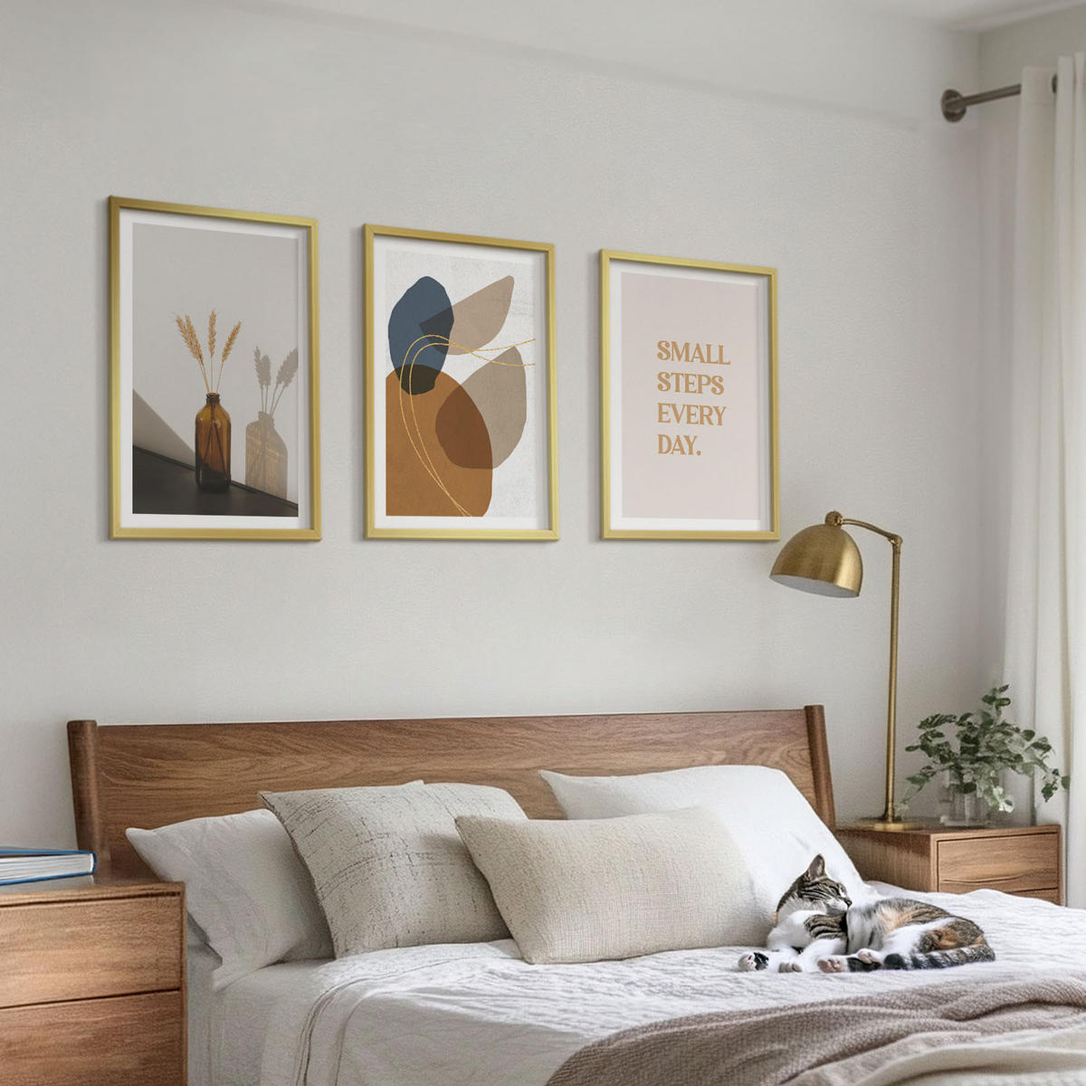 WANDBILDER 3er Set - 40x60 cm Goldrahmen - Set abstrakter Formen - Goldfarben, Kunststoff (40/60cm) - ArtPrintCave