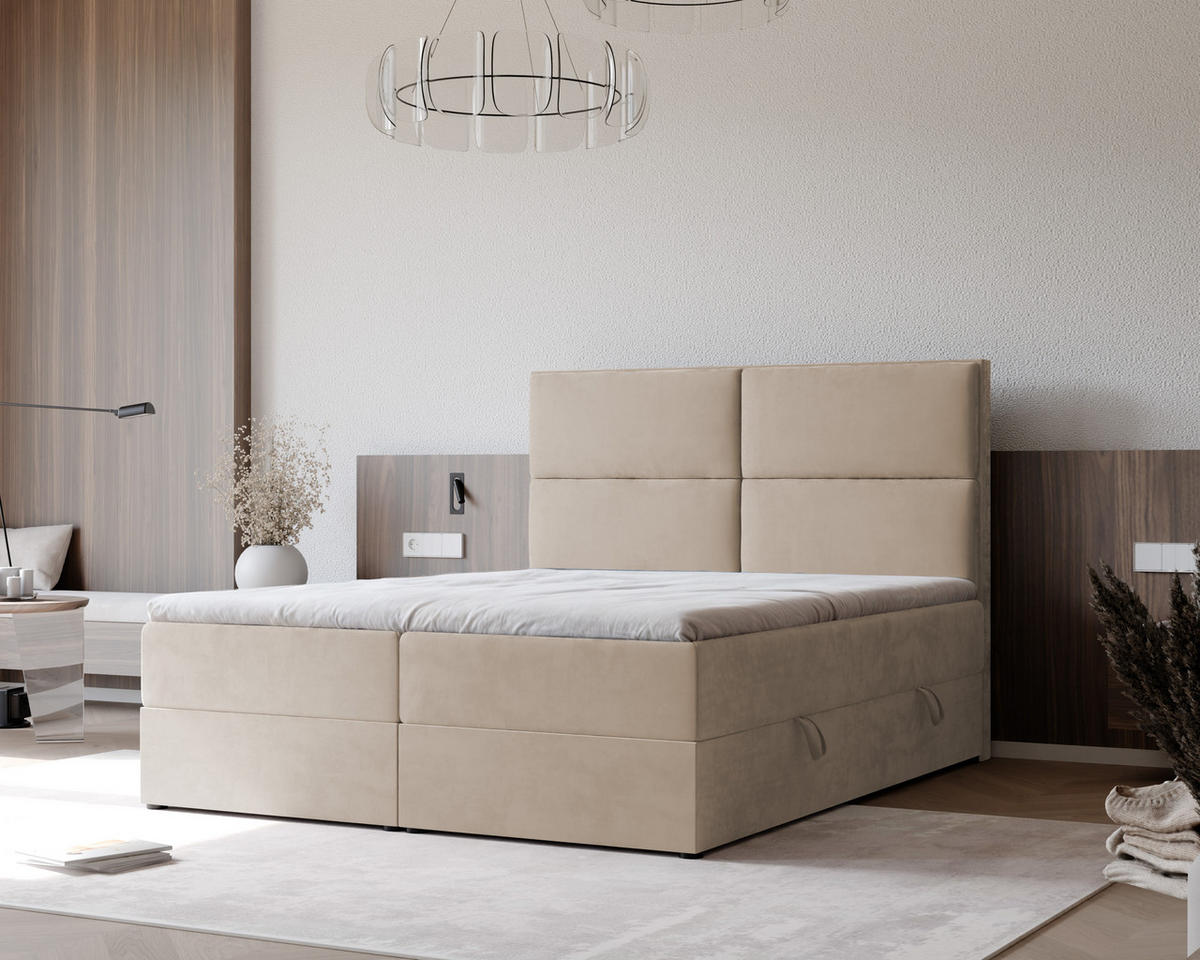 BOXBETT ORFEO 180/200 cm mit Matratze und Topper, Hellbeige - Beige, Textil (180/200cm) - Idohome