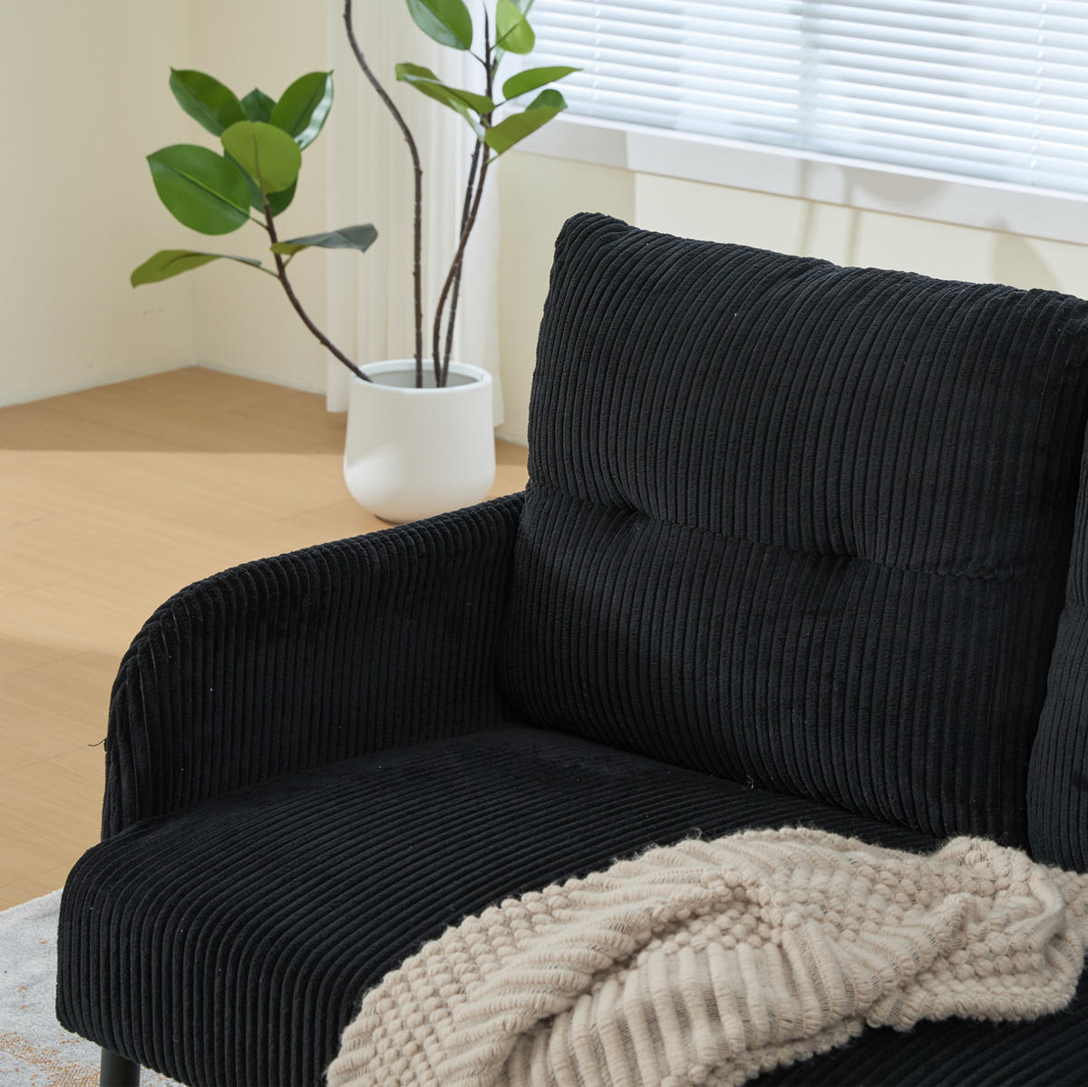 SOFA mit Seitentasche 171 x 72 x 80 cm Cord Schwarz 3-Sitzer - Schwarz, Textil (171/80/72cm) - IVMEU