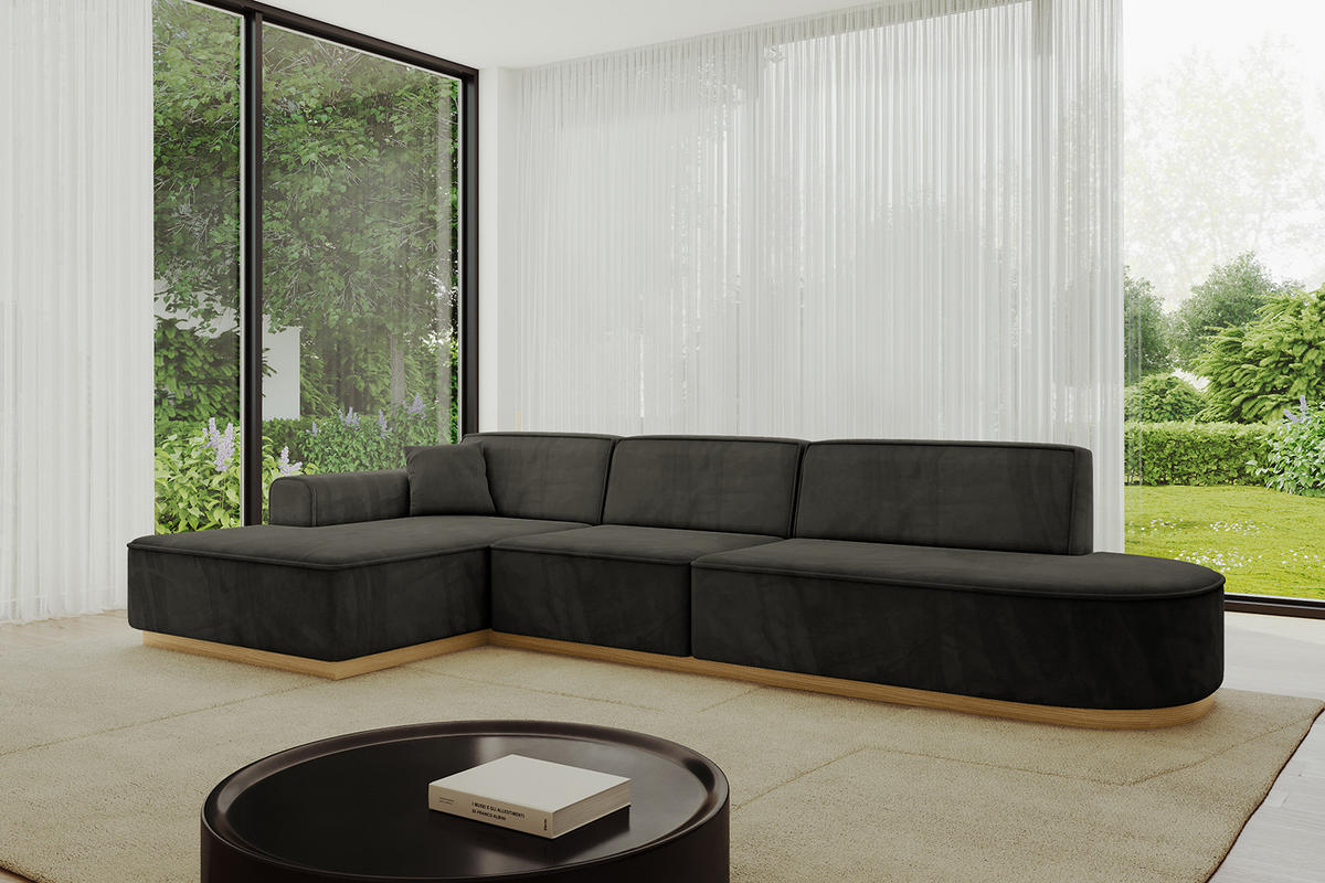 ECKSOFA Ottomane Links IREA-L2-v2 - 327x165x80 cm Schwarz - Schwarz, Holzwerkstoff/Textil (327/165cm) - ALTDECOR