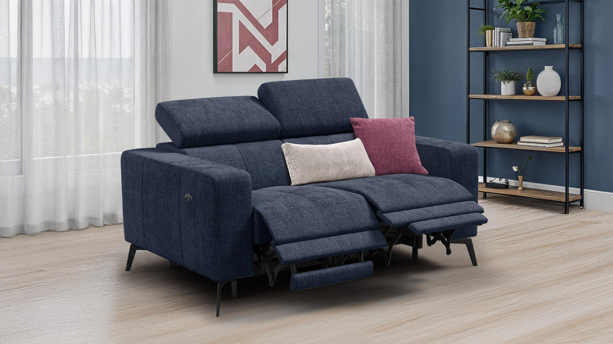 RELAXSOFA MORELLO 2-Sitzer, marineblau, 2 x Relax Zero Gravity - Dunkelblau, Holz/Textil (164/82/103cm) - Courtois Laville