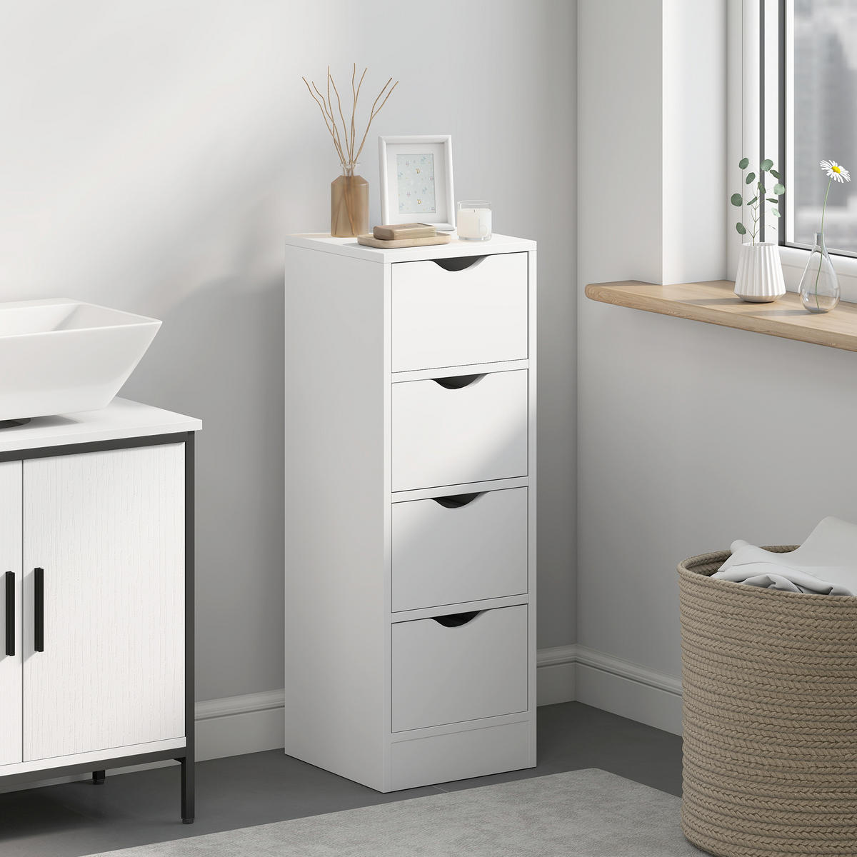 BADEZIMMERSCHRANK DE-17356 mit 4 Schubladen Weiß - Weiß, Holzwerkstoff (29/83/29cm) - ComfortXL