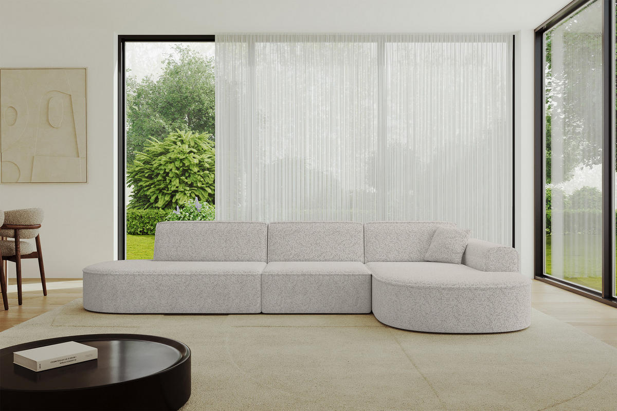 ECKSOFA Ottomane Rechts MARI-L2 - 328x171x79 cm Hellgrau Tissu - Hellgrau/Schwarz, Holzwerkstoff/Kunststoff (171/328cm) - ALTDECOR