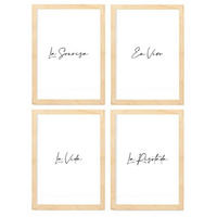 POSTER Set mit 4 Lachen TypografieStil A3 Rahmen aus hellem Holz - Beige, Papier (29.7/3cm) - Nacnic
