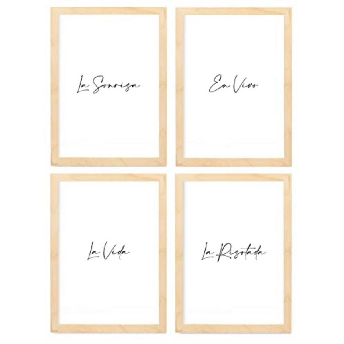 POSTER Set mit 4 Lachen TypografieStil A3 Rahmen aus hellem Holz - Beige, Papier (29.7/3cm) - Nacnic