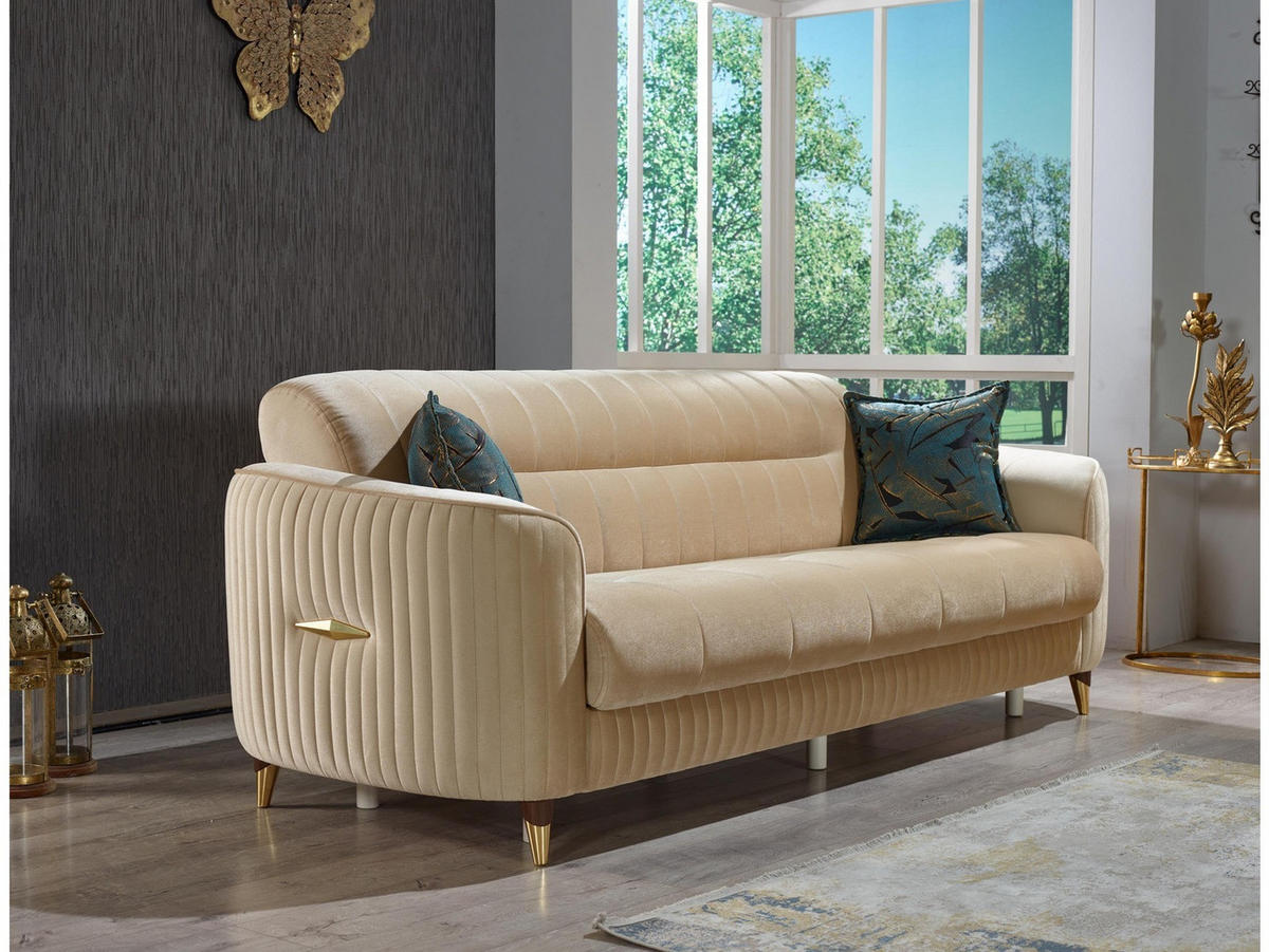 3-SITZER SOFA Salta Creme - Bordeaux, Holzwerkstoff/Kunststoff (237/87/100cm)