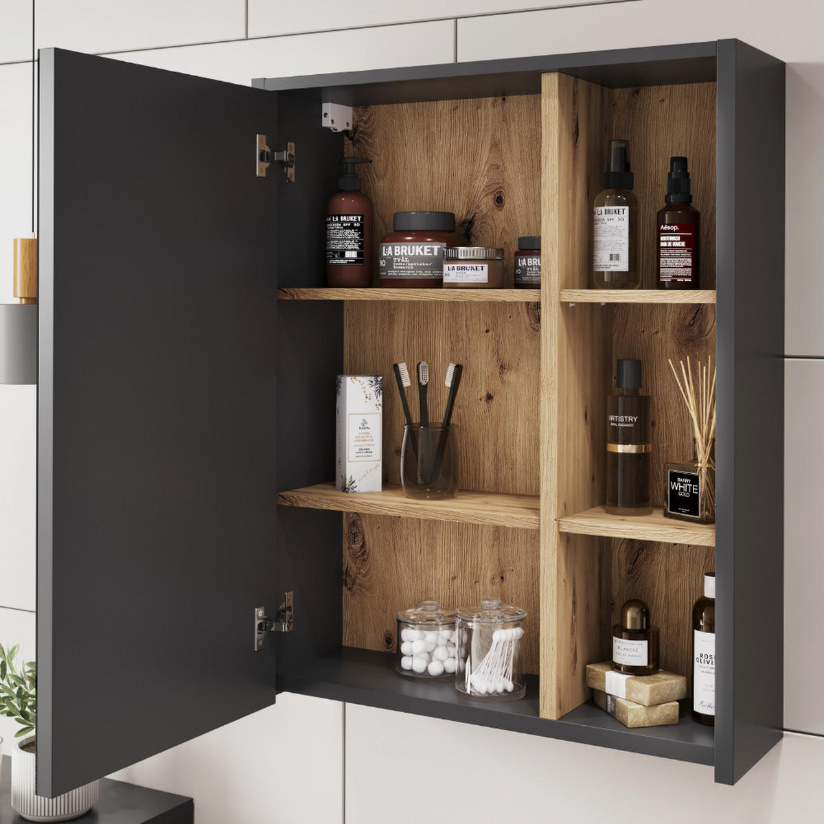 KOUPELNOVÁ SESTAVA NÁBYTKU Viola Grey/Artisan - šedá/dub artisan, kompozitní dřevo (60/60/45.5cm) - Vicco