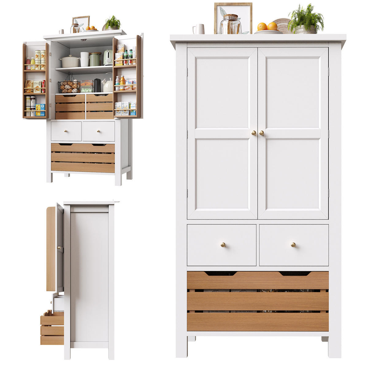 KUHINJSKA omara 80/40/140 cm z 2 vrati, 5 predali in zaščito proti prevračanju, Bela - bela, leseni material (80/140/40cm) - Redom