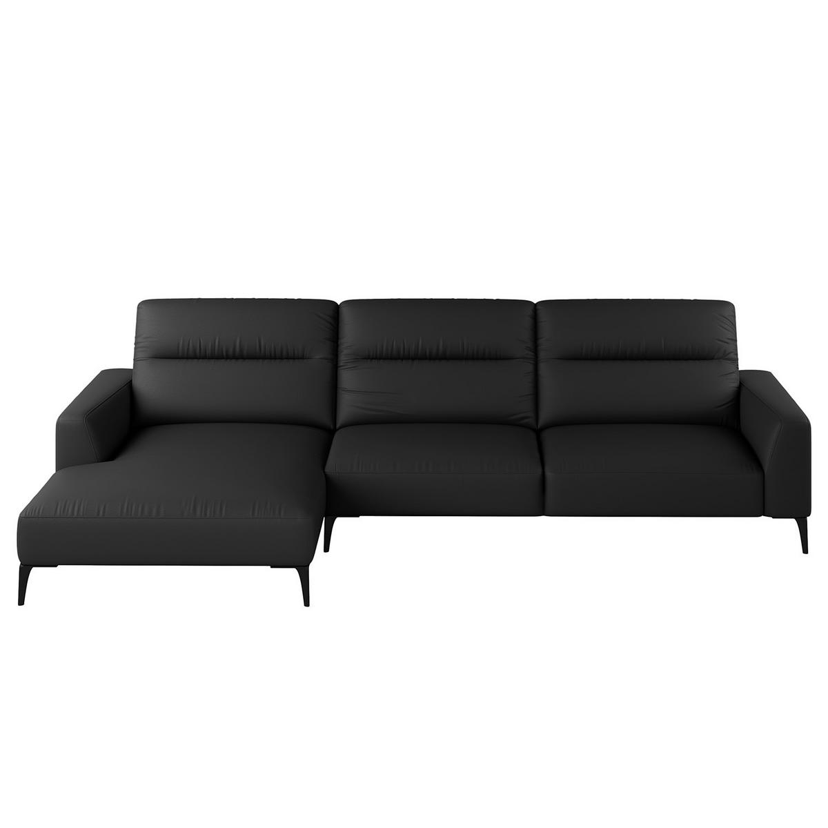 ECKSOFA mit Longchair - Schwarz, Leder/Metall (328/180cm) - home24