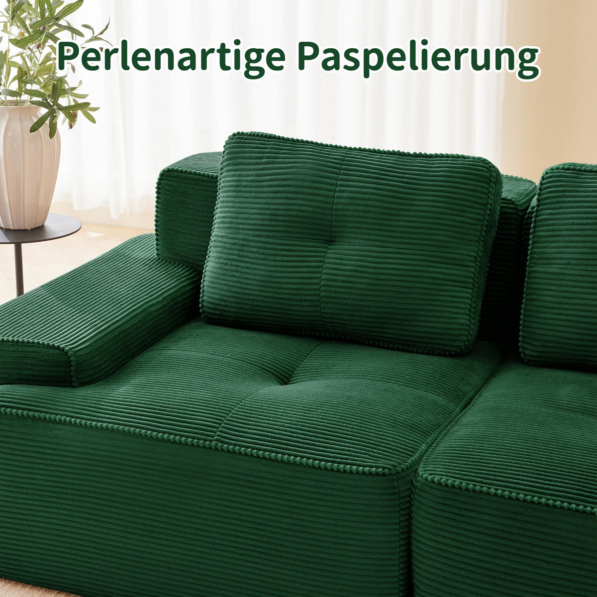 3-SITZER SOFA cord montagefrei & extratiefer sitz - Grün, Textil (293/69/104cm) - Urban Meuble