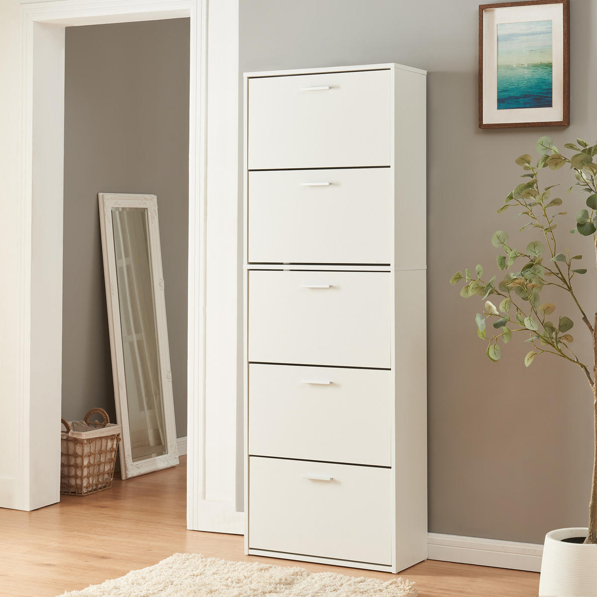 SCHUHSCHRANK Sykkylven - Weiß, Holzwerkstoff (60/169/24cm) - [en.casa]