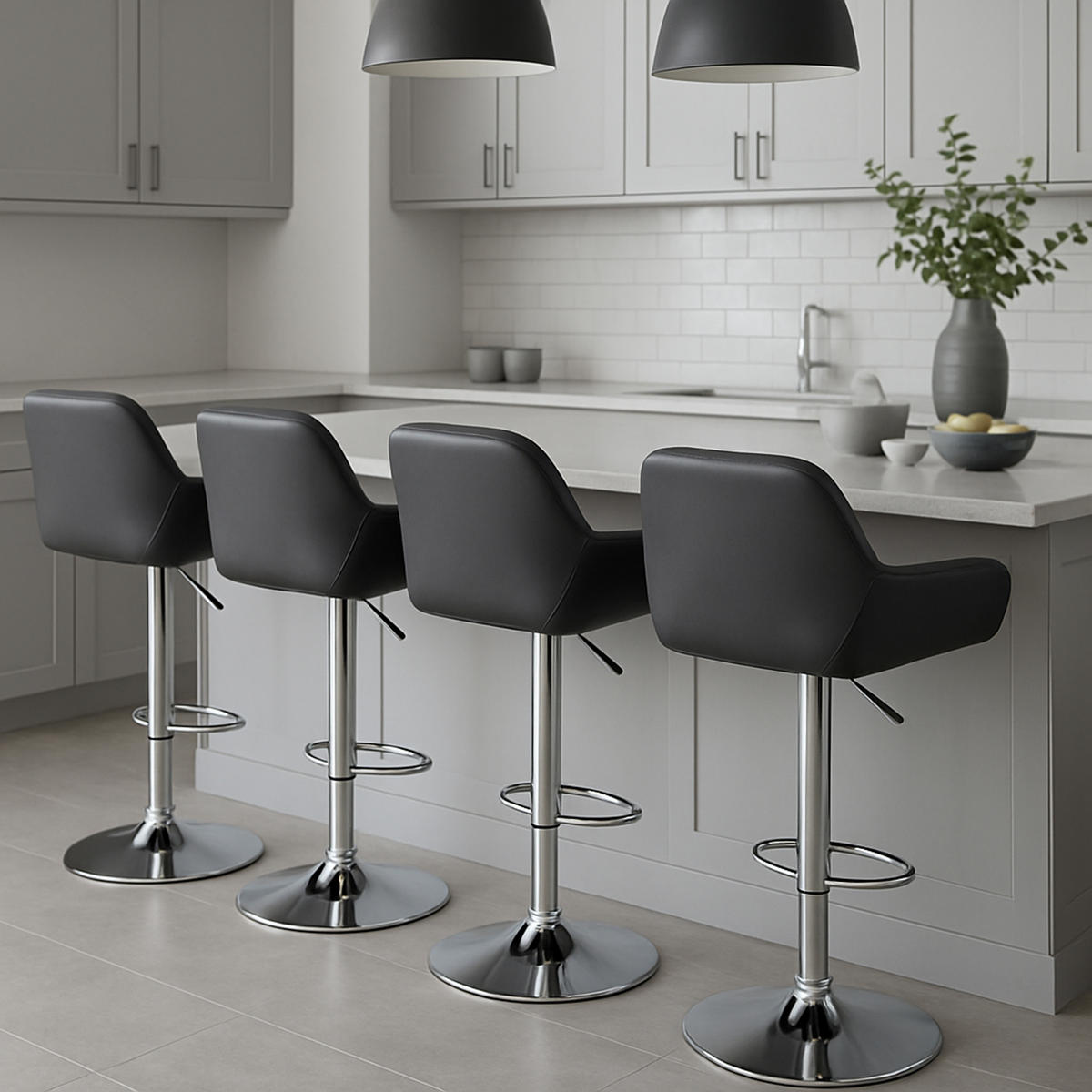 BARHOCKER 2er Set Prag Kunstleder chrom schwarz - Chromfarben/Schwarz, Kunststoff/Metall (51/109/52cm) - TPFLiving
