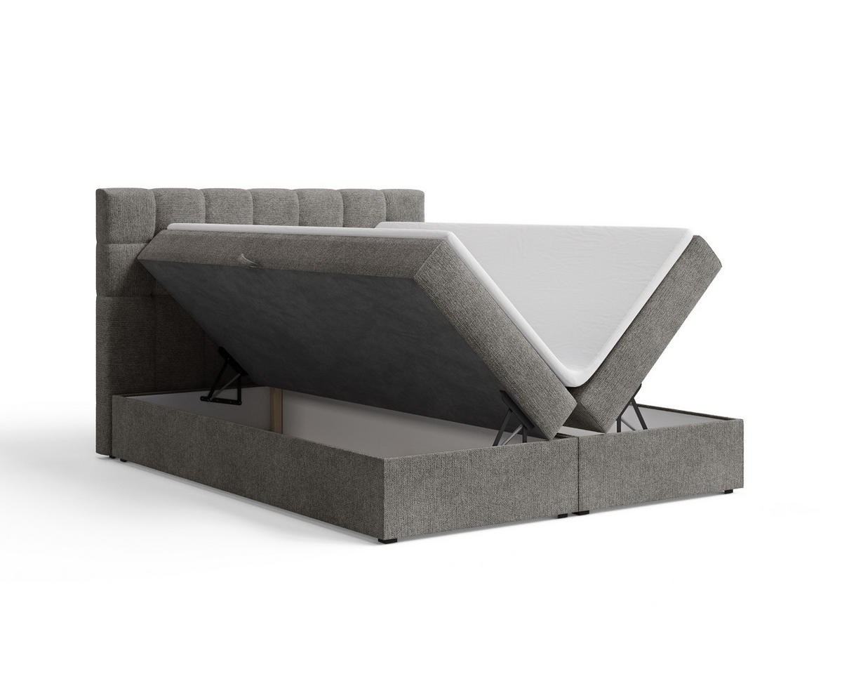 BOXBETT - Bett 05 OSLO - Aragon - 140x200 cm - mit Bettkasten und Komfort-Topper - Grau, Holz (140/200cm) - ROYAL24_MARKT