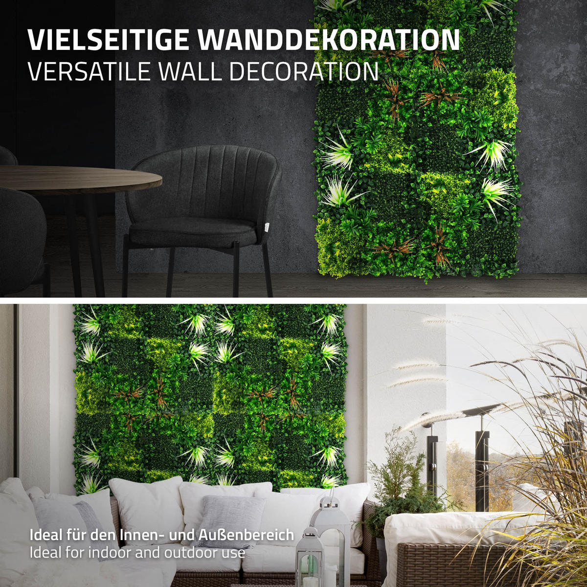 KÜNSTLICHE PFLANZENWAND 4er Set 50x50 cm Kunstpflanzen Wand Innen Aussen Grün Sunburst - Grün, Kunststoff (50/50/10cm) - ECD-Germany