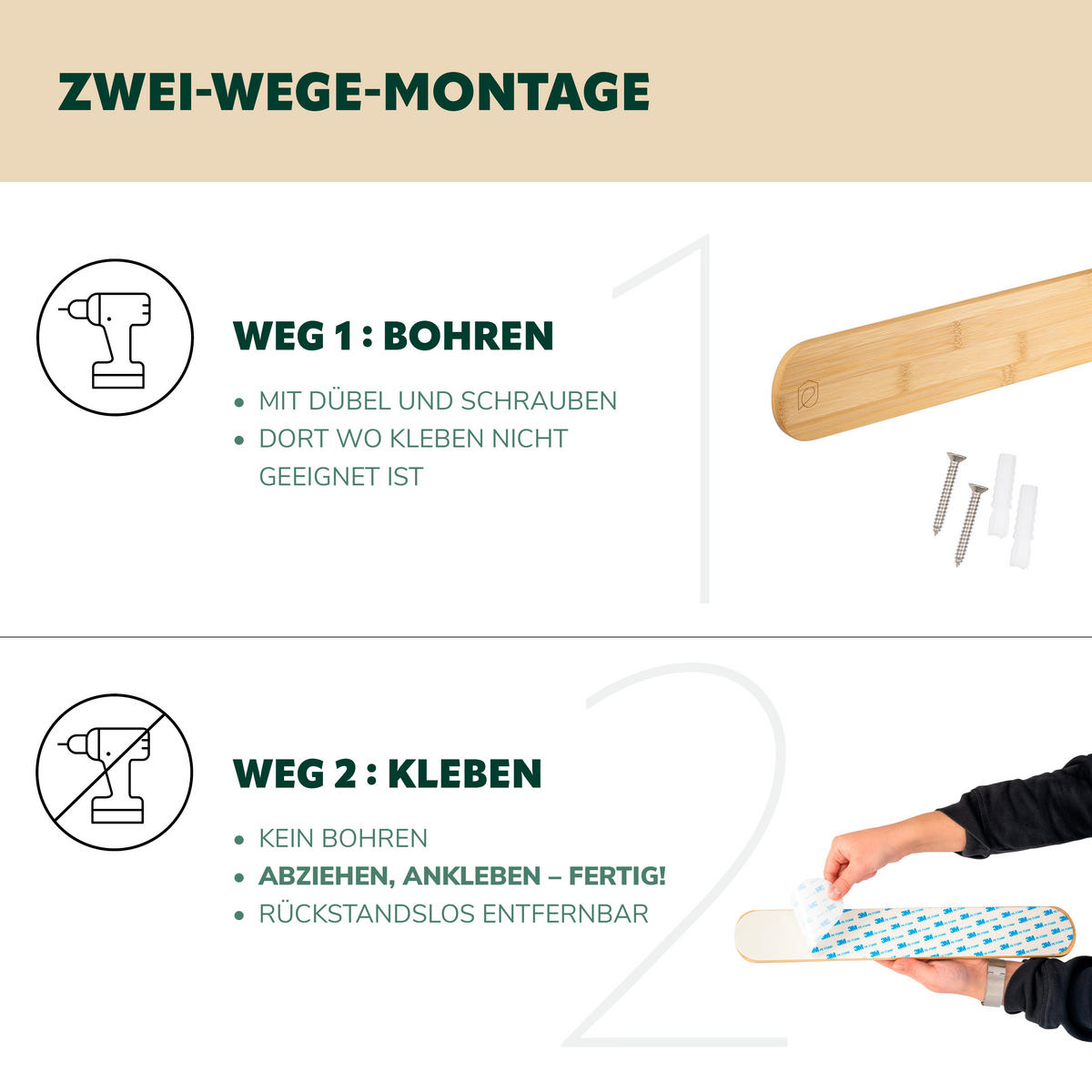SCHLÜSSELBRETT, Bambus - Braun, Holz (45/7/1cm) - eluno