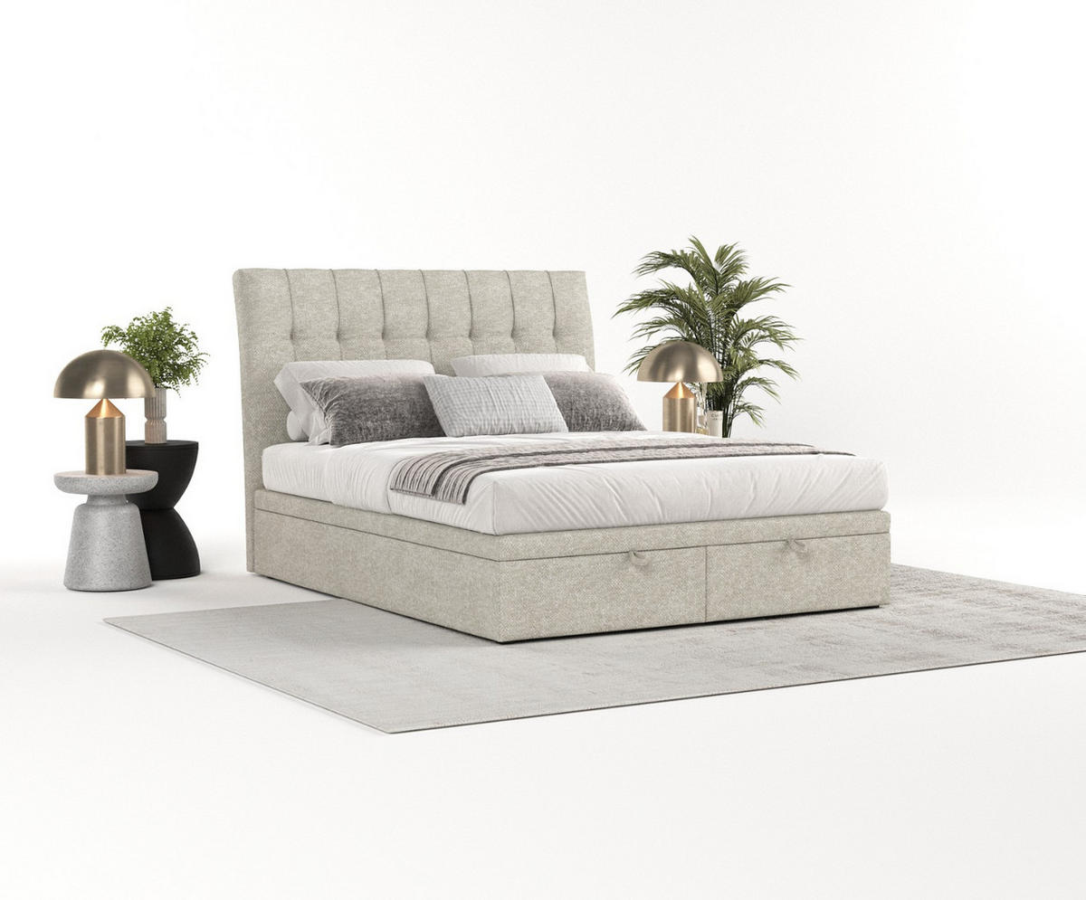 POLSTERBETT Kelsea mit Stauraum 200/200 cm Beige im Alta Stoff - Beige/Schwarz, Holz/Holzwerkstoff (200/200cm) - AltaBeds