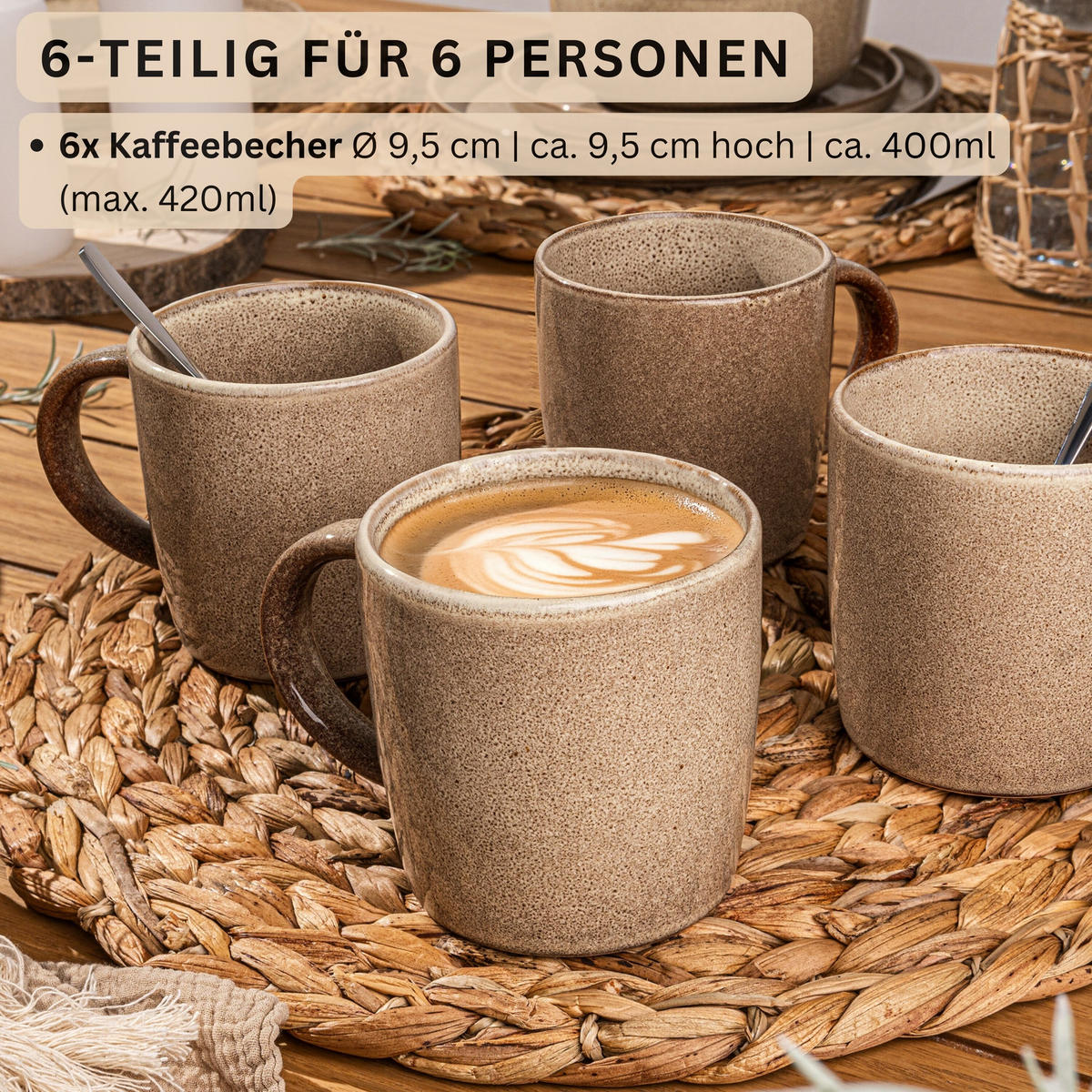 KAFFEEBECHER SET KAIRO MOCHA - 6 aus Steingut - Beige, Keramik (0.4L) - Sänger