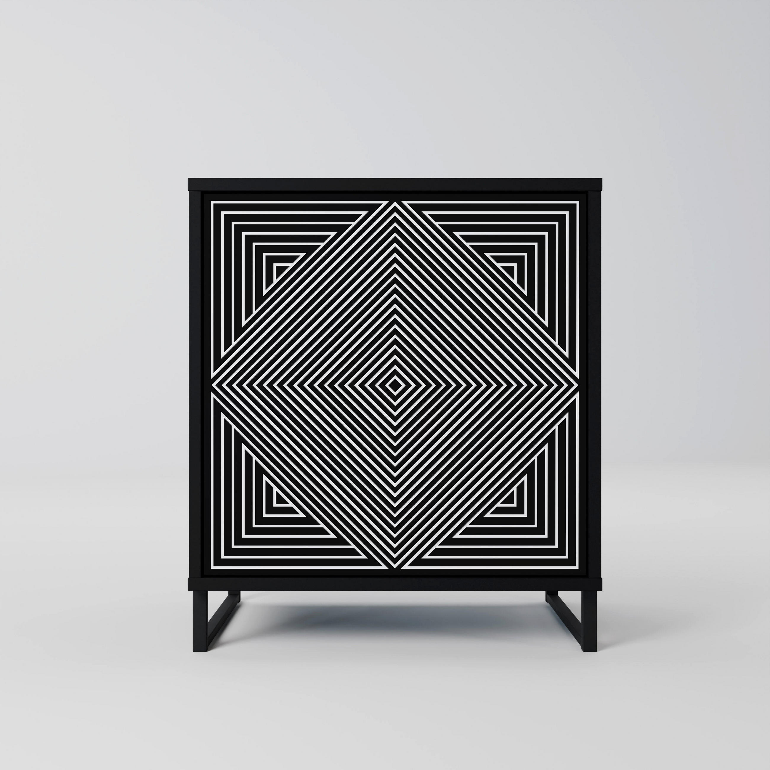 SIDEBOARD POLYGON ILLUSION, Schwarz, 57,5x42x67,5 cm, Schwarze Metall-Rahmenfüße - Multicolor/Schwarz, Holzwerkstoff/Metall (57.5/67.5/42cm) - SpaceRebels