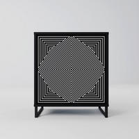 SIDEBOARD POLYGON ILLUSION, Schwarz, 57,5x42x67,5 cm, Schwarze Metall-Rahmenfüße - Multicolor/Schwarz, Holzwerkstoff/Metall (57.5/67.5/42cm) - SpaceRebels