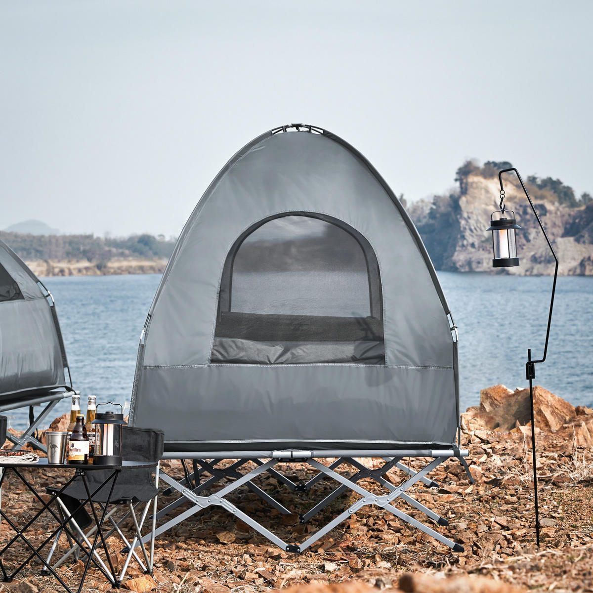 FELDBETT 2 Personen - Hellgrau, Textil/Metall (193/188/145cm) - SoBuy