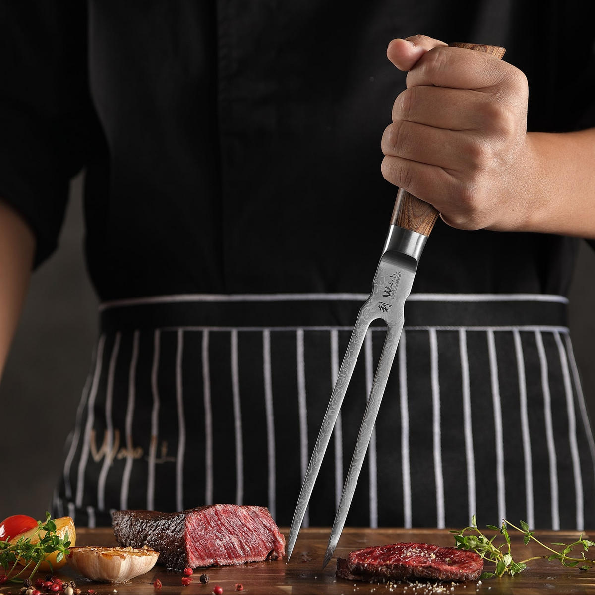 TRANCHIERGABEL 18 cm - Braun, Holz/Metall - Wakoli