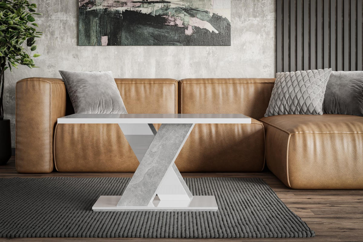 KAFFEETISCH 120x60x60 cm - Weiß / Betonoptik - RONX MINI - Weiß, Holzwerkstoff (120/60/60cm) - ALTDECOR