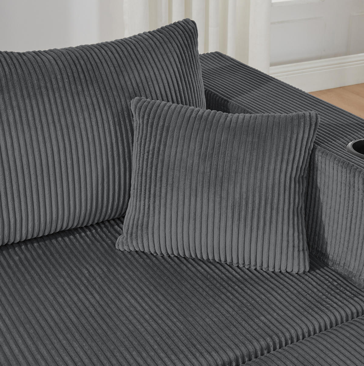 SOFA modulares Ecksofa 3-Sitzer Cord Gray mit 2 Ottomanen - Grau, Kunststoff (230/75/138cm) - IVMEU