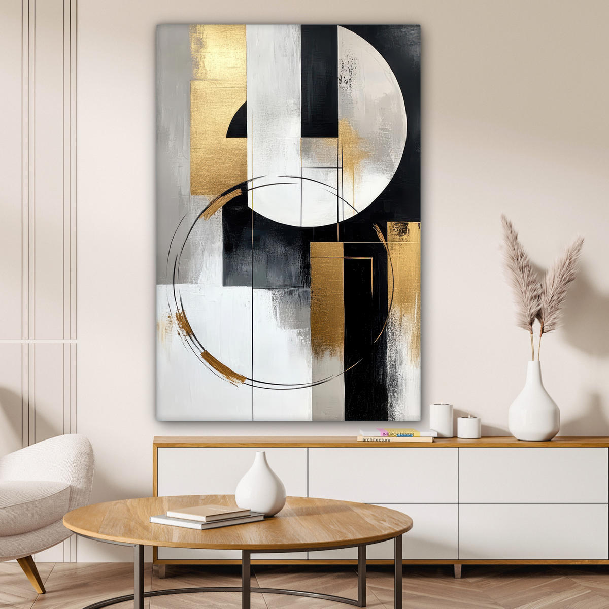 LEINWANDBILD - Abstrakt - Gold - Silber - Formen - Ästhetik - 80x120 - Wanddeko - Multicolor, Textil (80/120cm) - MuchoWow