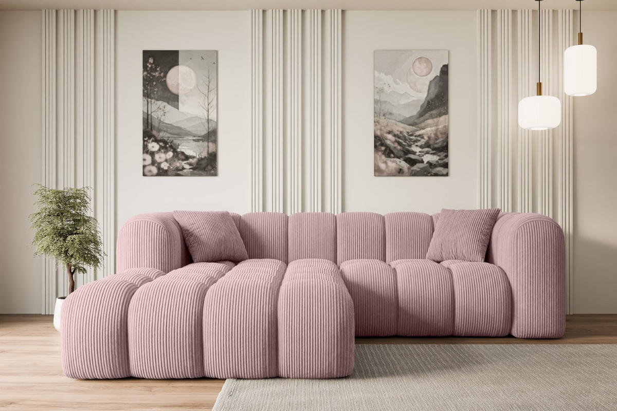 ECKSOFA Ottomane Links OLEA-L1 - 231x173x74 cm Rosa Cord - Schwarz/Rosa, Holzwerkstoff/Kunststoff (190/242cm) - ALTDECOR