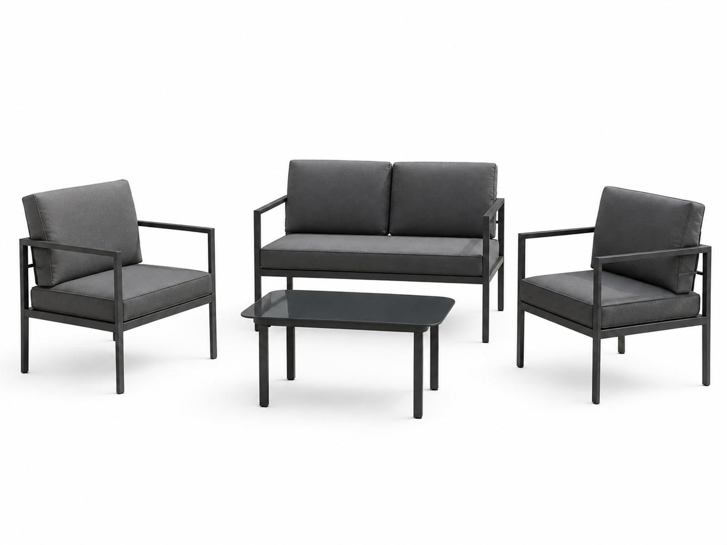 GARTENMÖBEL-SET mit 1 Zweisitzer. 2 Einzelstühlen und 1 Couchtisch. Anthrazit & Grau - Anthrazit, Metall - Home Collective