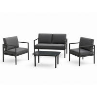 GARTENMÖBEL-SET mit 1 Zweisitzer. 2 Einzelstühlen und 1 Couchtisch. Anthrazit & Grau - Anthrazit, Metall - Home Collective