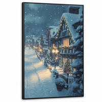 LEINWAND Bilder mit Rahmen - Weihnachtsdorf - Weihnachten - Schnee - Winter - 100x150 - Dunkelblau, Textil (100/150cm) - MuchoWow