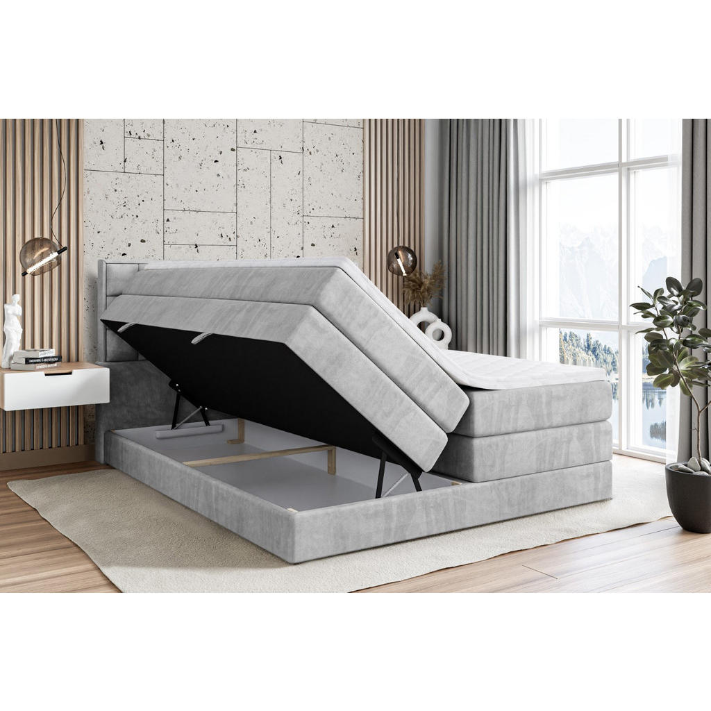 Thumbnail - Altdecor Boxspringbett, Hellgrau, Holzwerkstoff, Höhe ca. 37 cm, 180x200 cm, Schlafzimmer, Betten, Boxspringbetten