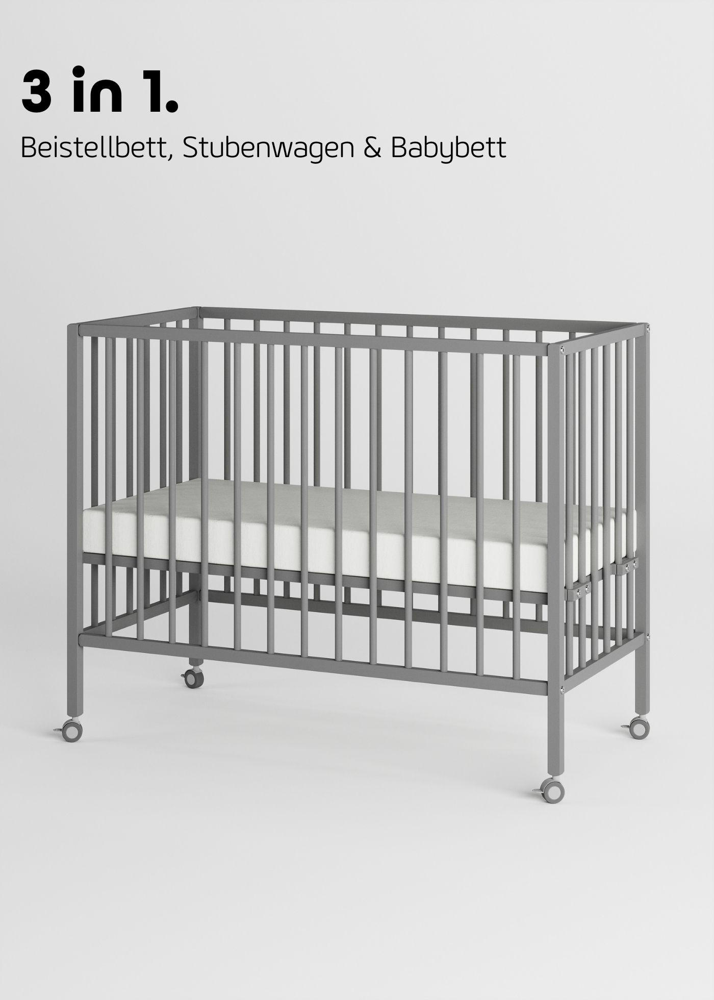 Thumbnail - Sämann – make a difference. Beistellbett, Grau, Holz, Echtholz,Buche, 120x90x60 cm, Babymöbel, Babybetten, Beistellbette...